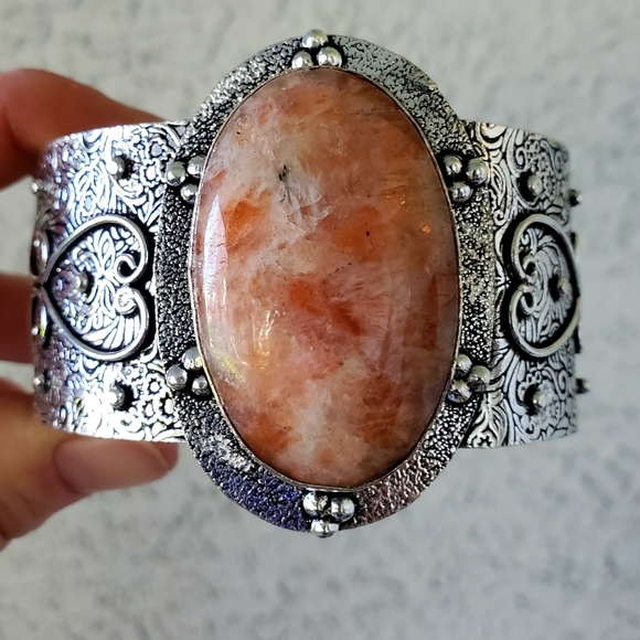 New Sunstone 925 Silver Cuff Bracelet. - Picture 4 of 15